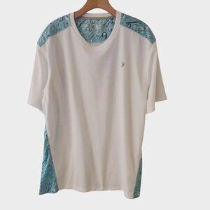 Reel Legends Shirt Aquaflauge Short Sleeve White Blue Vented Fishing Large